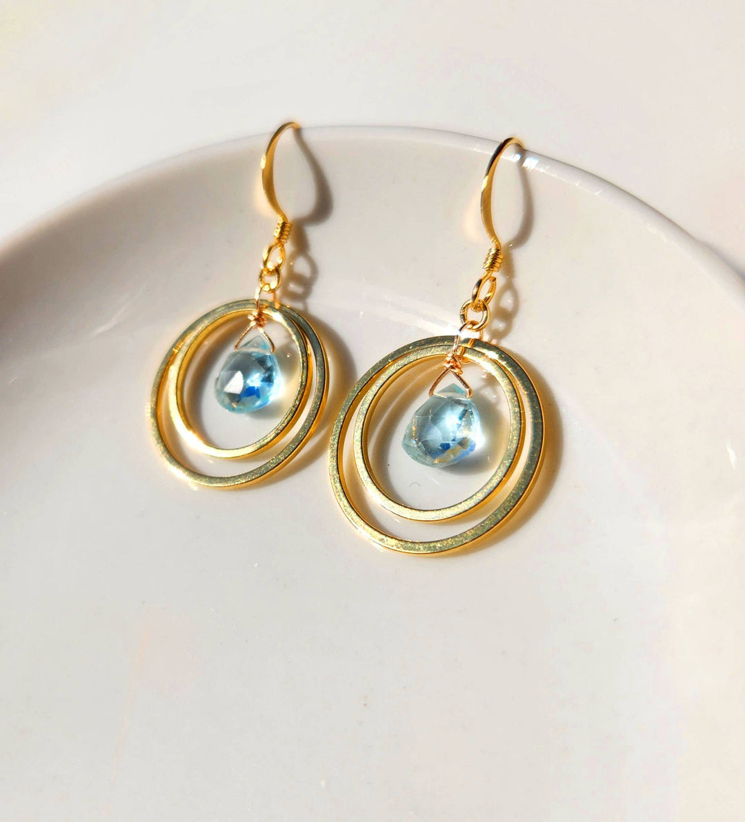 Blue Topaz Double Circle Earrings