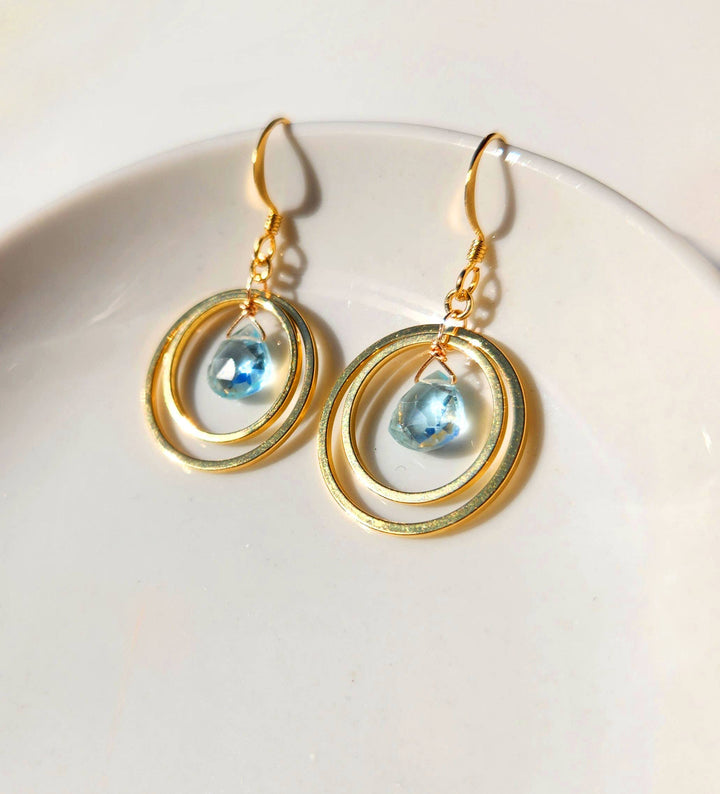 Blue Topaz Double Circle Earrings