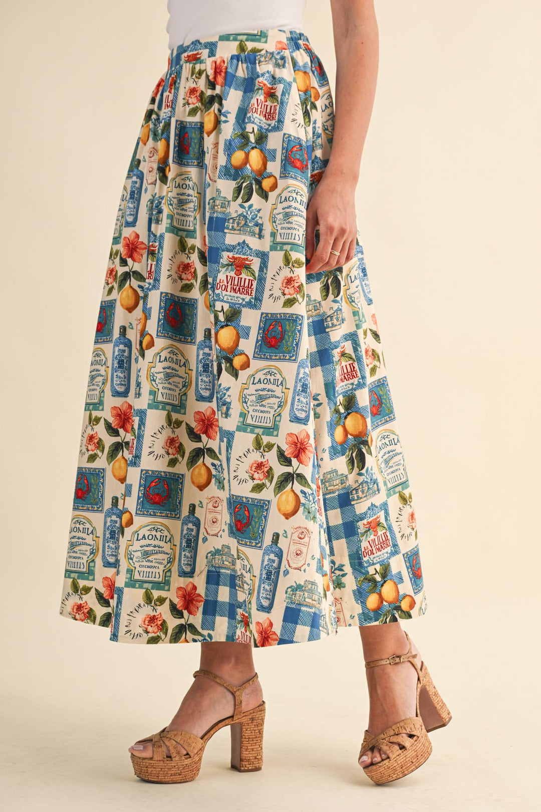 Vintage Print Midi Skirt