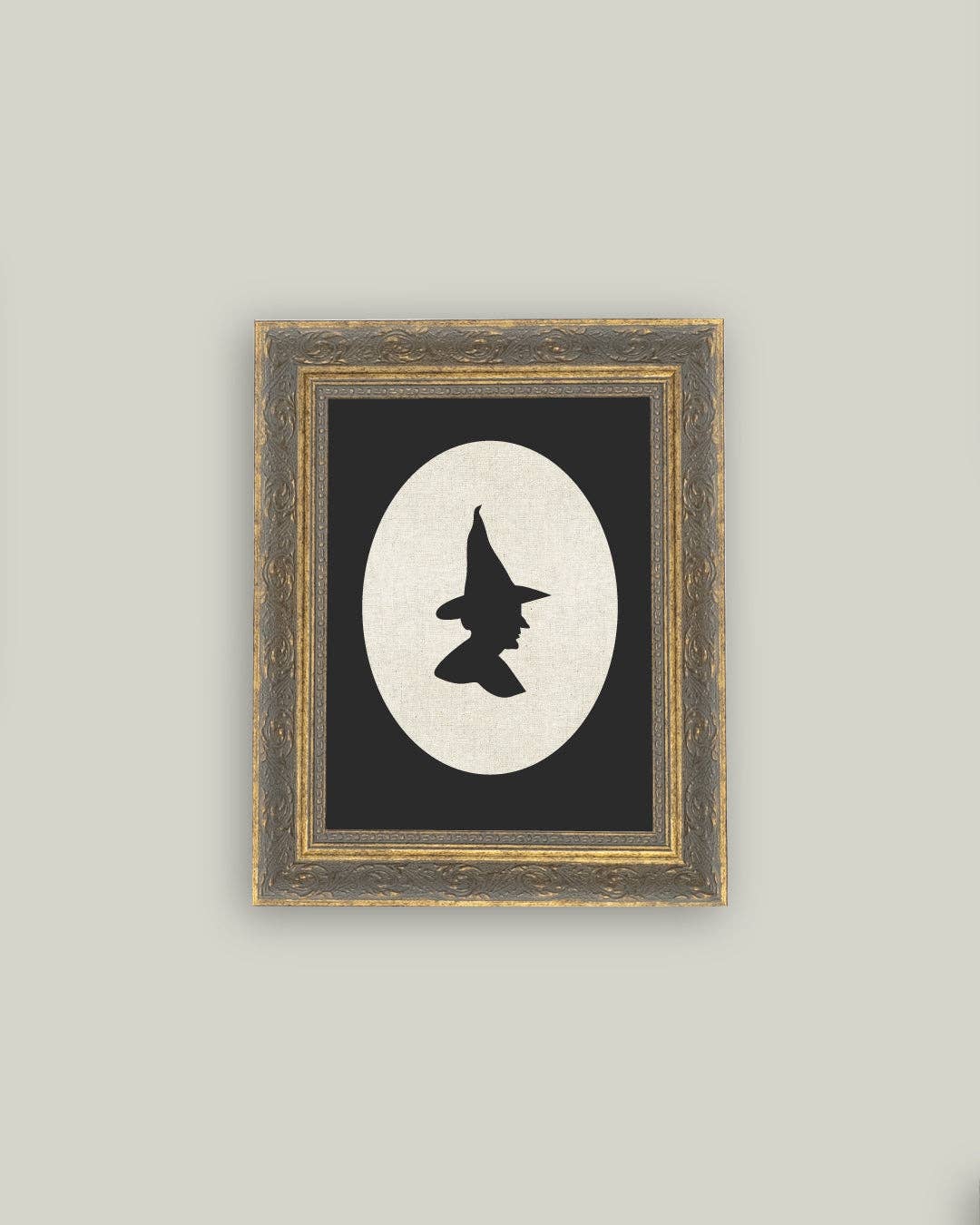 Witch Silhouette Framed Antique Art, 2 Sizes
