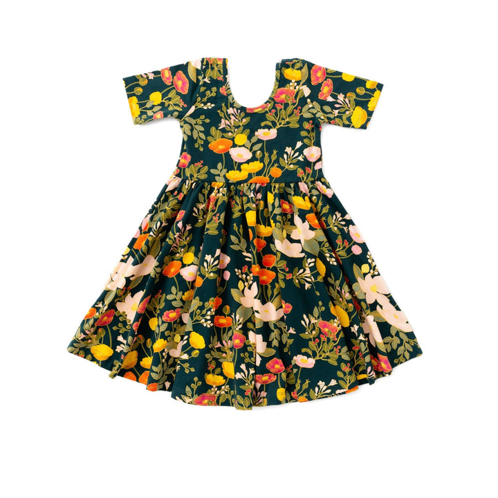 The Short Sleeve Ballet Dress in Midnight Botany