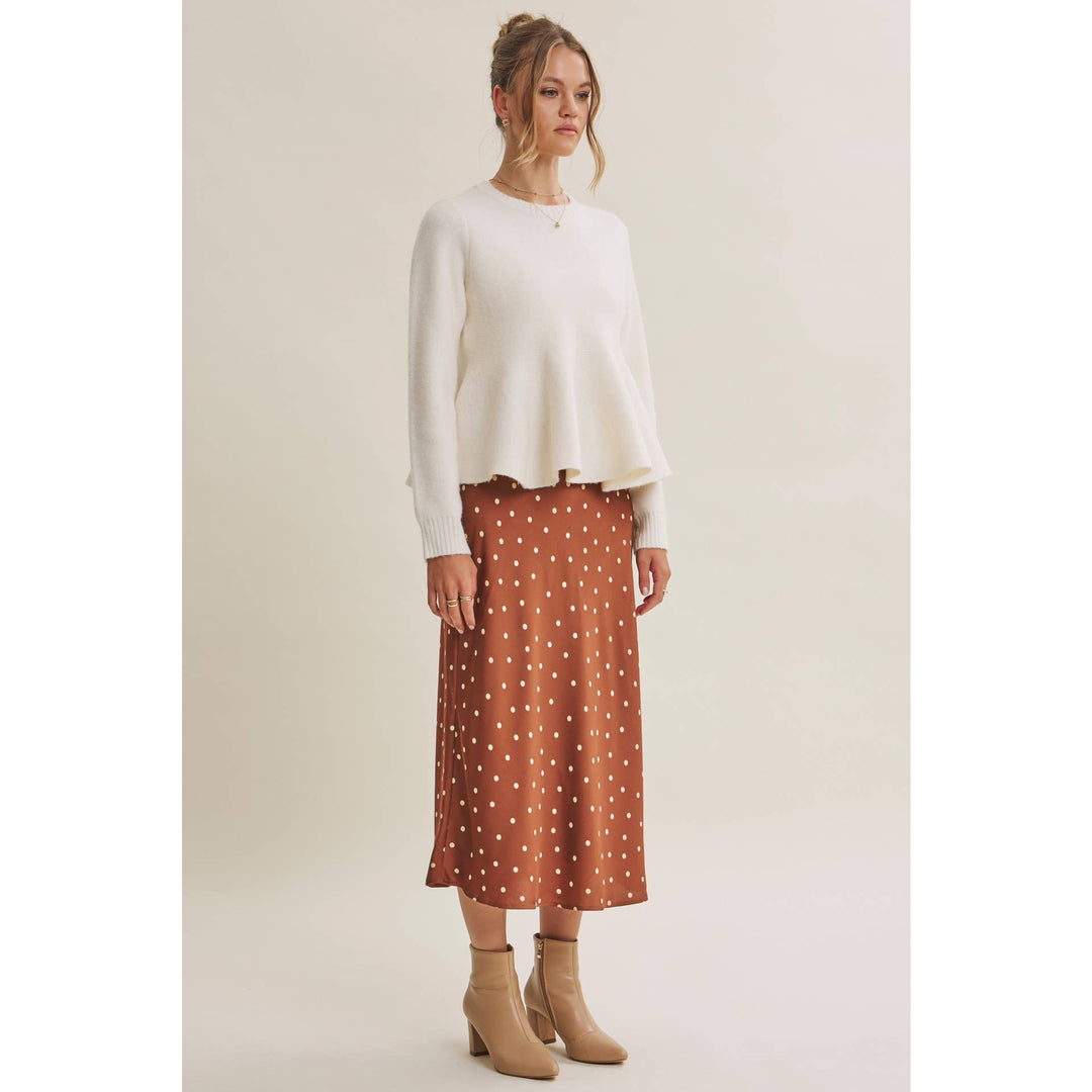 Satin Polka Dot Midi Skirt