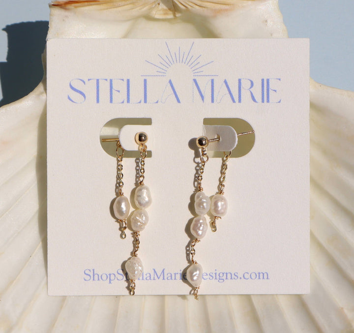 Baroque Pearl Chain Stud Earrings