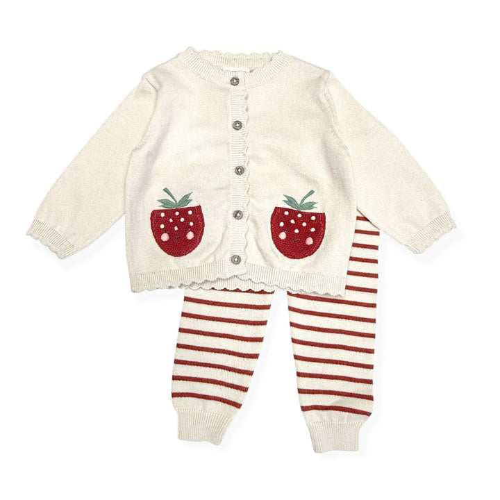 Strawberry Embroidered Pocket Cardigan &amp; Pants