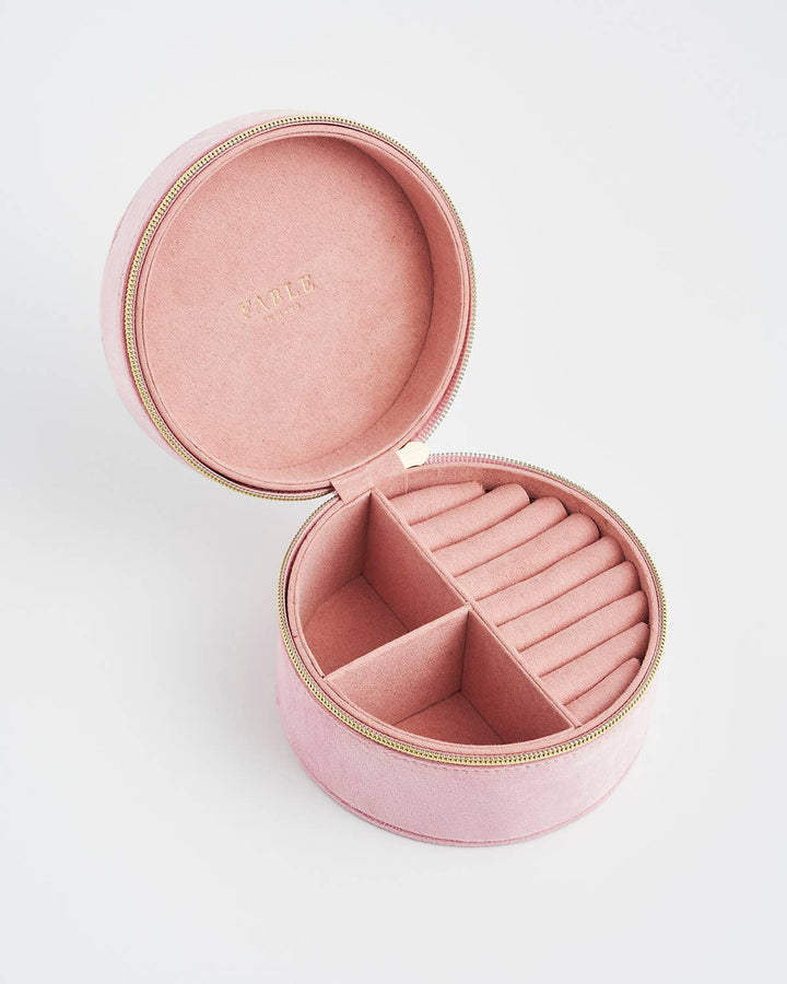 Ladybug Pink Velvet Embroidered Circle Jewelry Box