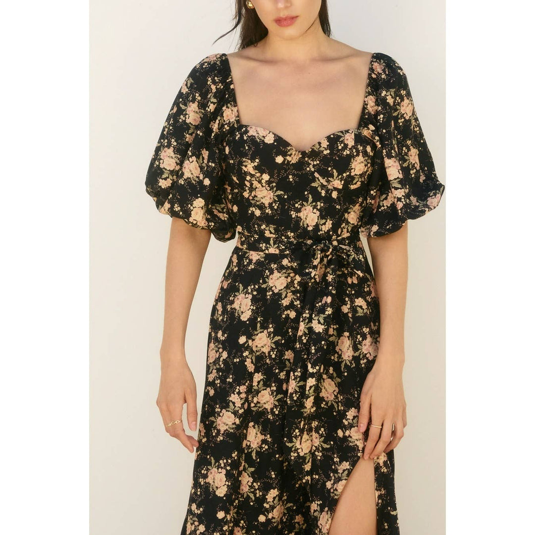 Black Petal Puff Sleeve Dress
