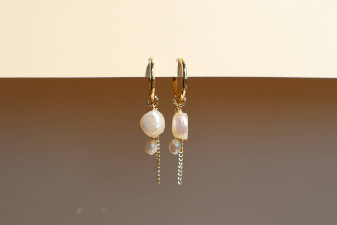 Pearl Chain Hoop Earrings