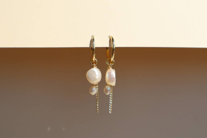 Pearl Chain Hoop Earrings