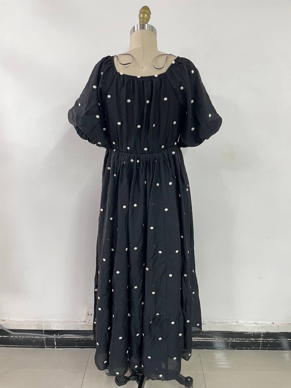 Embroidered Polka Dot Midi Dress