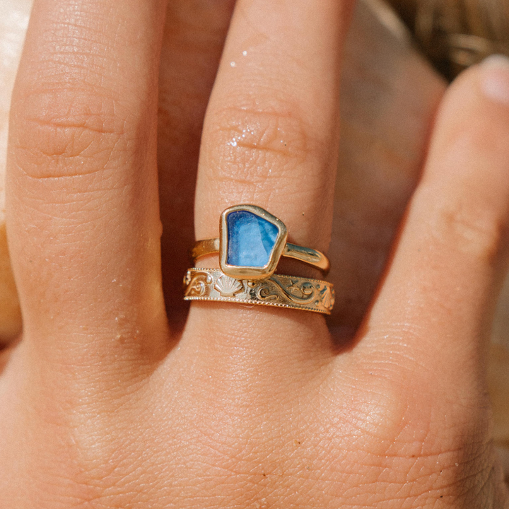 Blue Sea Glass Ring (Gold or Silver)