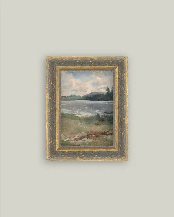 Lakeside Landscape Framed Antique Art, 2 Sizes