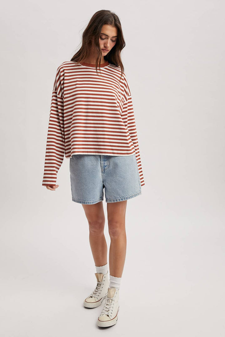 Striped Long Sleeve Knit Top