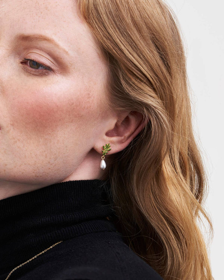 Oak Leaf Pearl Drop Earrings