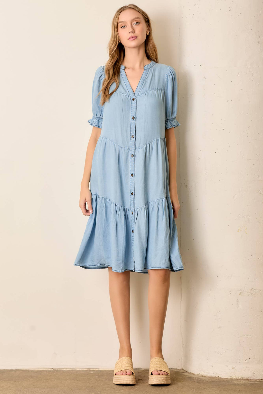 Button Up Denim Midi Dress