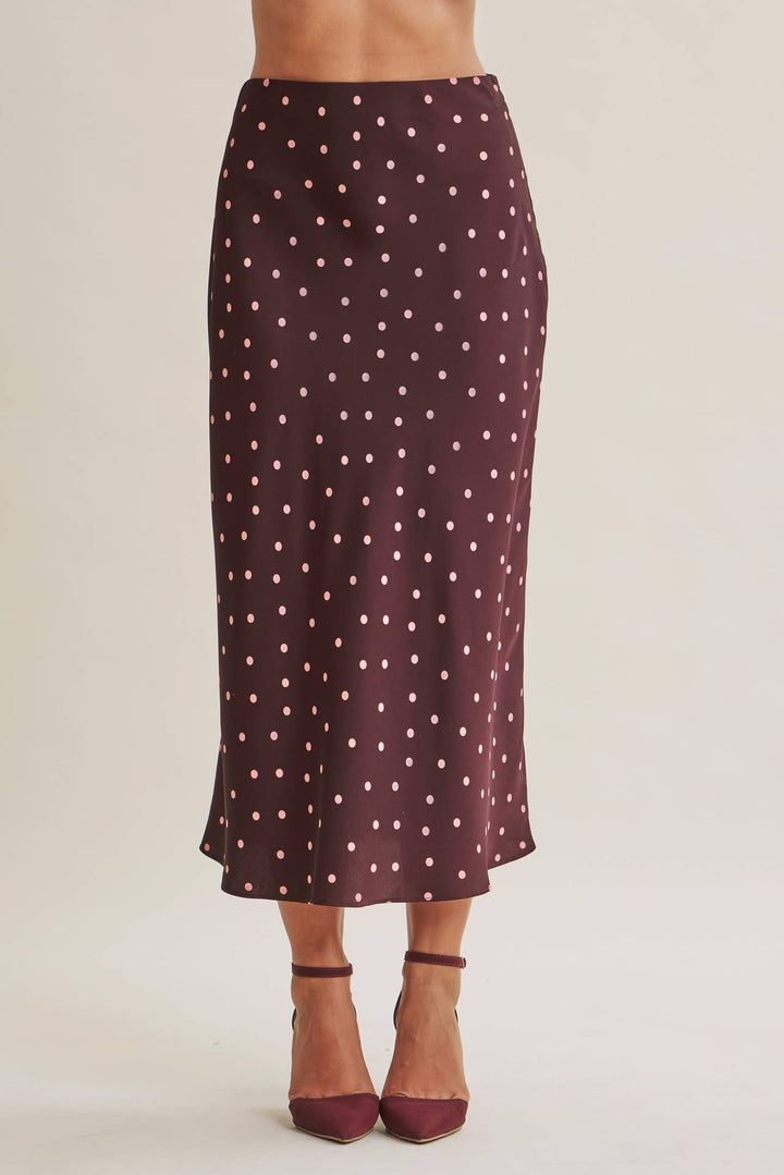 Satin Polka Dot Midi Skirt