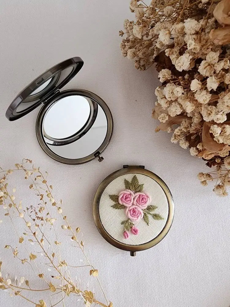 Roses Embroidered Compact Mirror