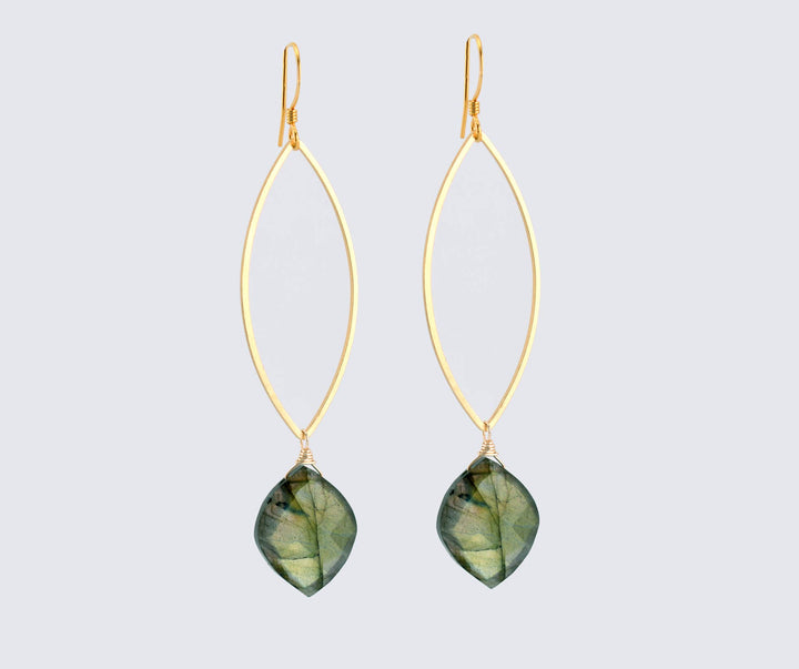 Korra Large Labradorite Gold Marquise Dangle Earrings