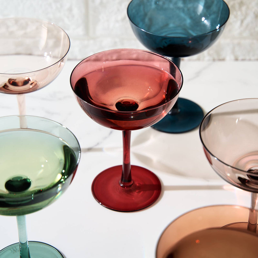 Pastel Colored Coupe Cocktail Glass, 6 Colors