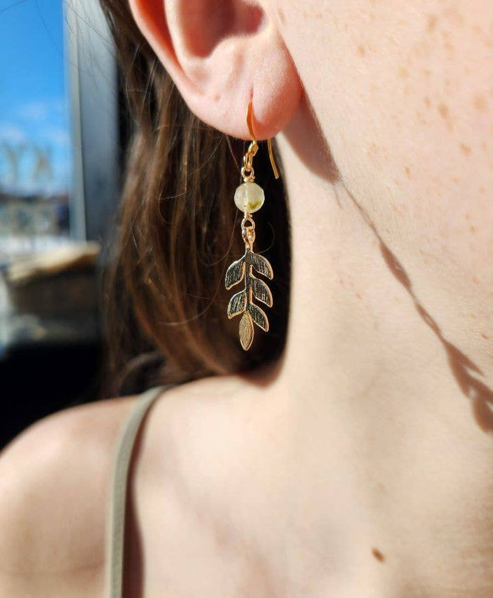 Gold Leaf and Prehnite Earrings