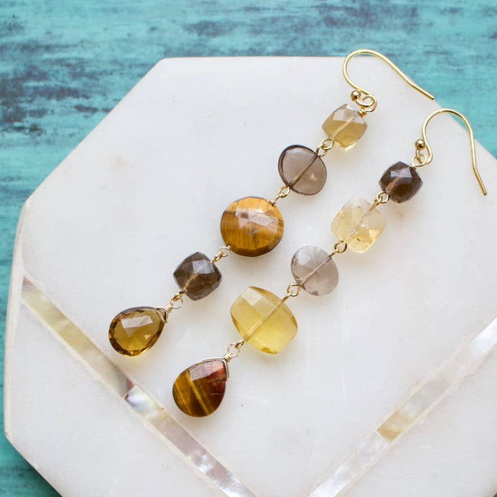 3" Mismatched Earrings in Burnt Caramel & Gold