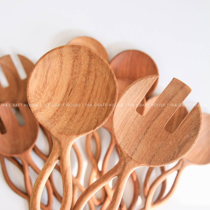 12" Twisted Handle Wooden Salad Servers