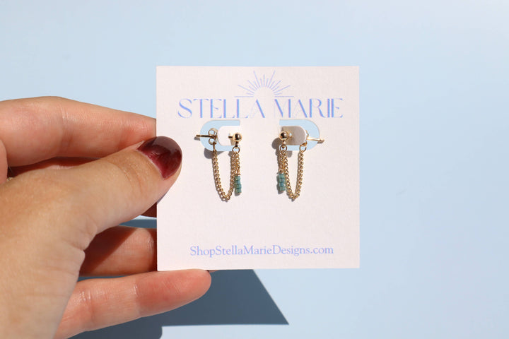 Blue Chain Stud Earrings