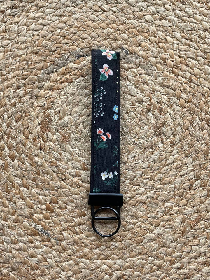Black Floral Keychain Wristlet