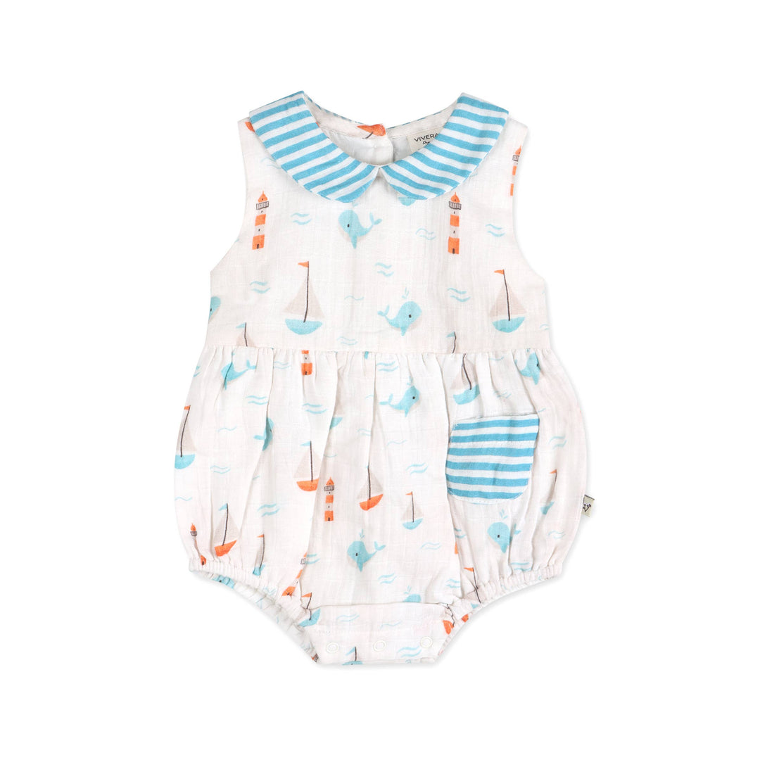 Sailboat Whales Baby Romper + Headband