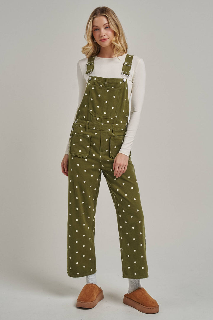 Polka Dot Twill Jumpsuit in Olive