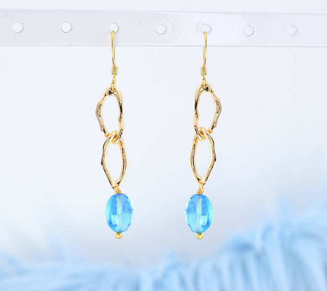 Blue Quartz Molten Chain Link Earrings