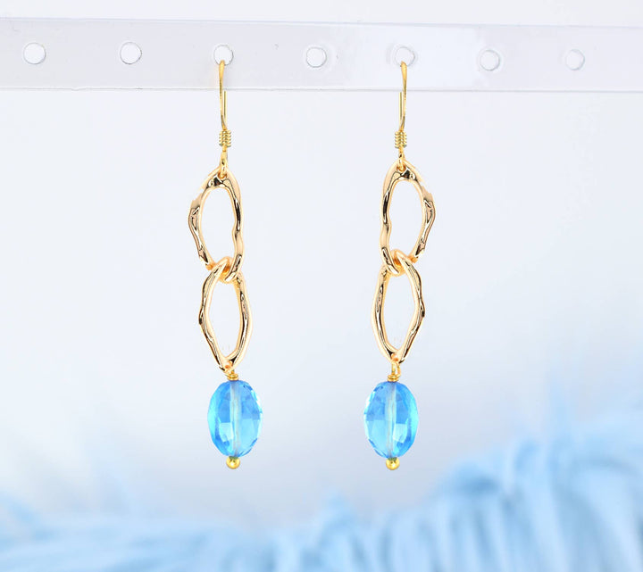 Blue Quartz Molten Chain Link Earrings