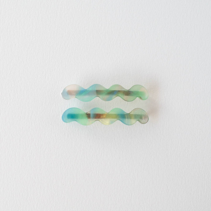 Eco Cloud Wave Slide Hair Pin Set: Green Aura