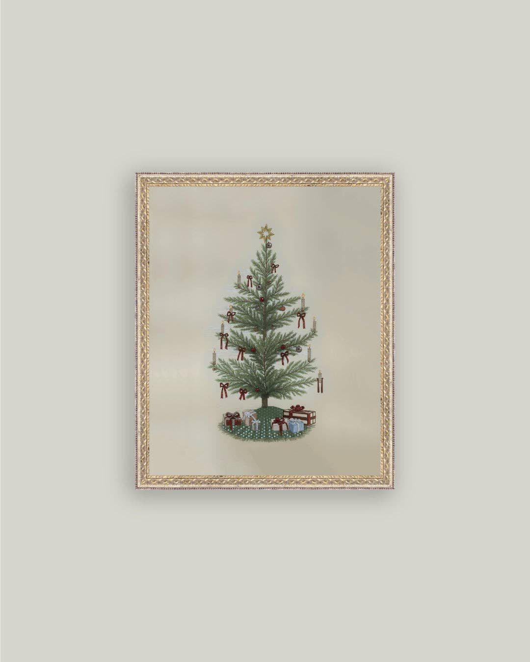 Vintage Tree with Bows Framed Antique Art, 2 Sizes