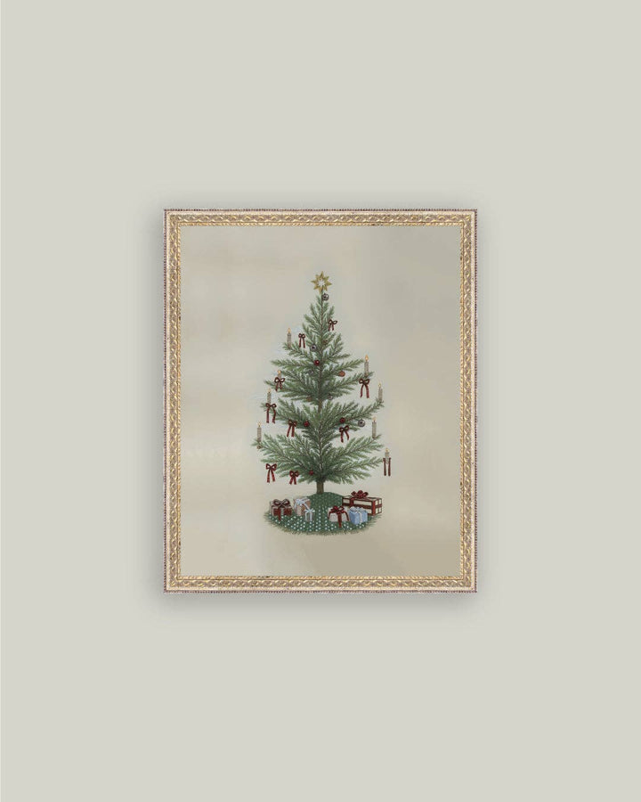 Vintage Tree with Bows Framed Antique Art, 2 Sizes
