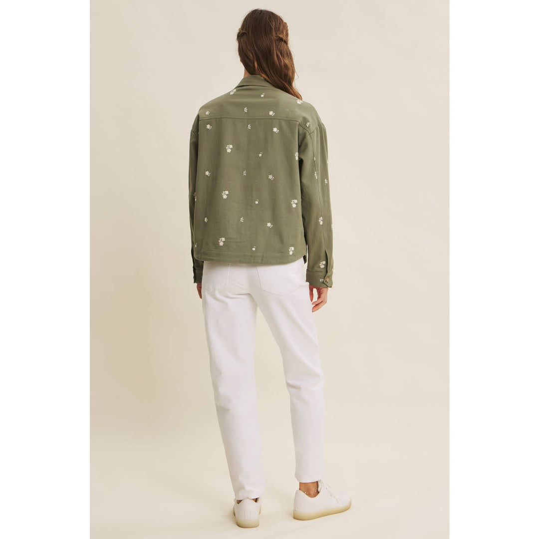 Embroidered Utility Jacket in Olive