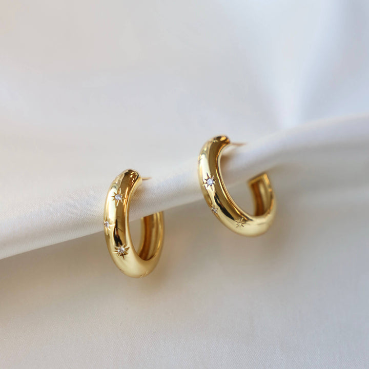 Meredith CZ Star Thick Hoops in Gold