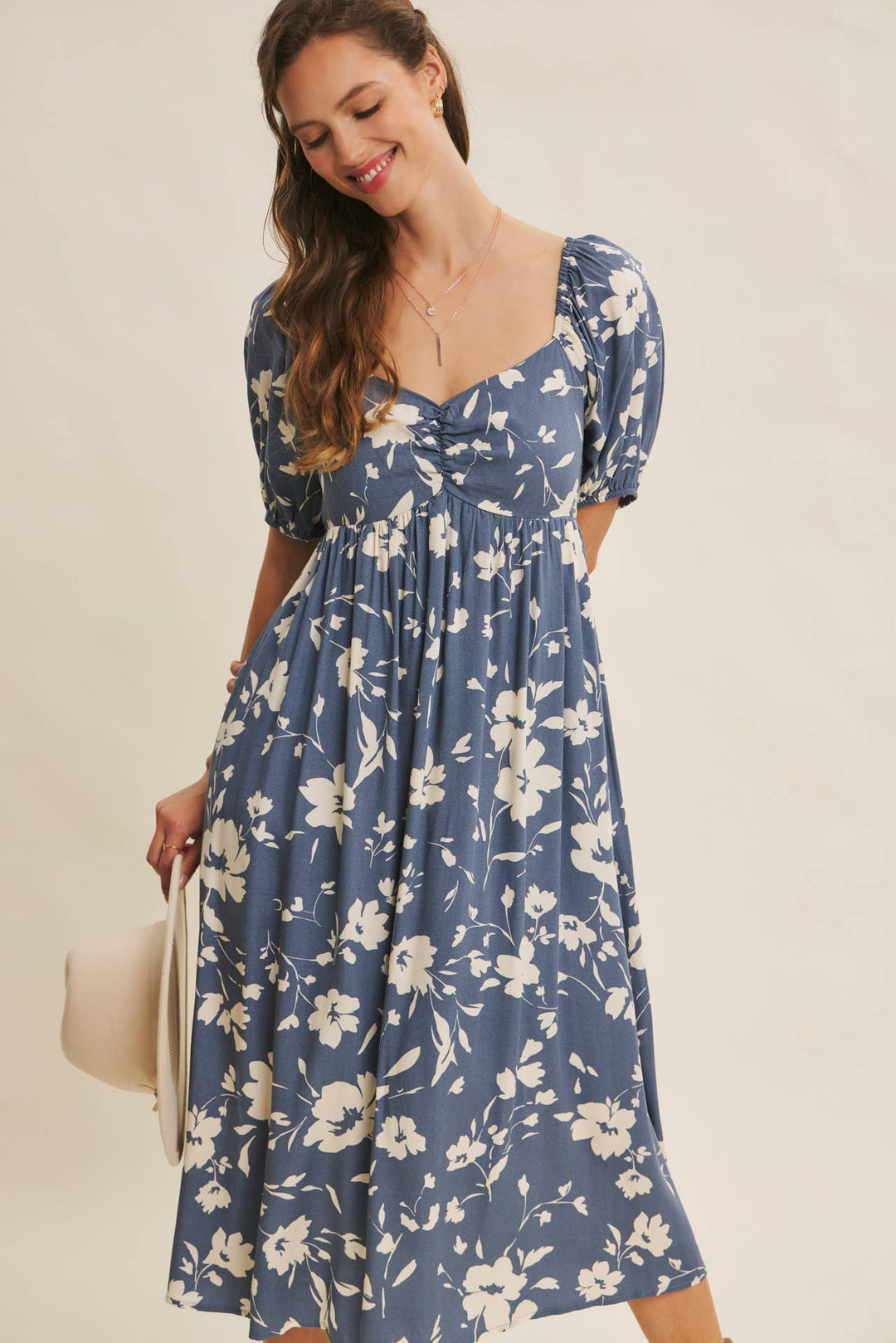 Flowy Sweetheart Neck Midi Dress With Pockets
