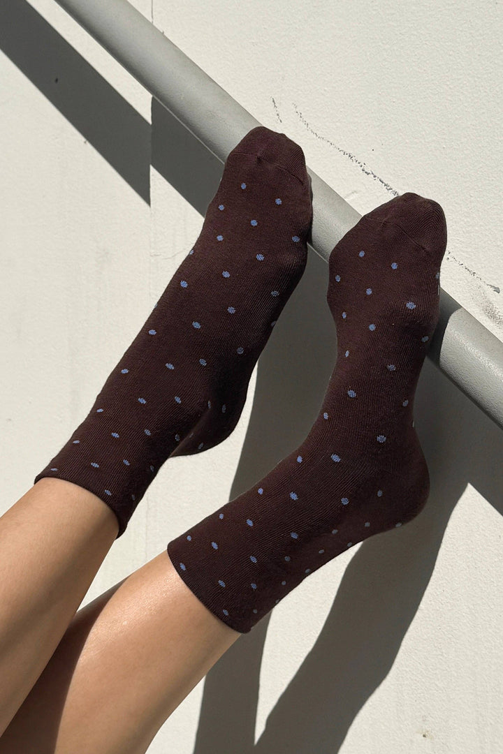 Polka Dot Sneaker Socks in Cacao/Blue
