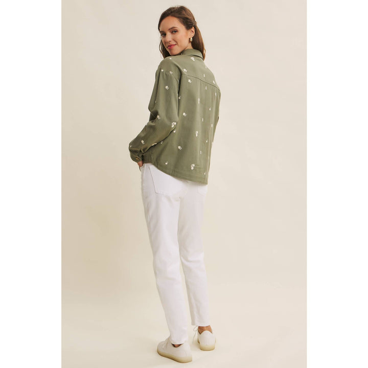 Embroidered Utility Jacket in Olive
