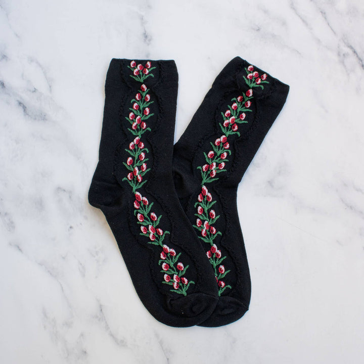 Antique Tulip Flower Socks in Black
