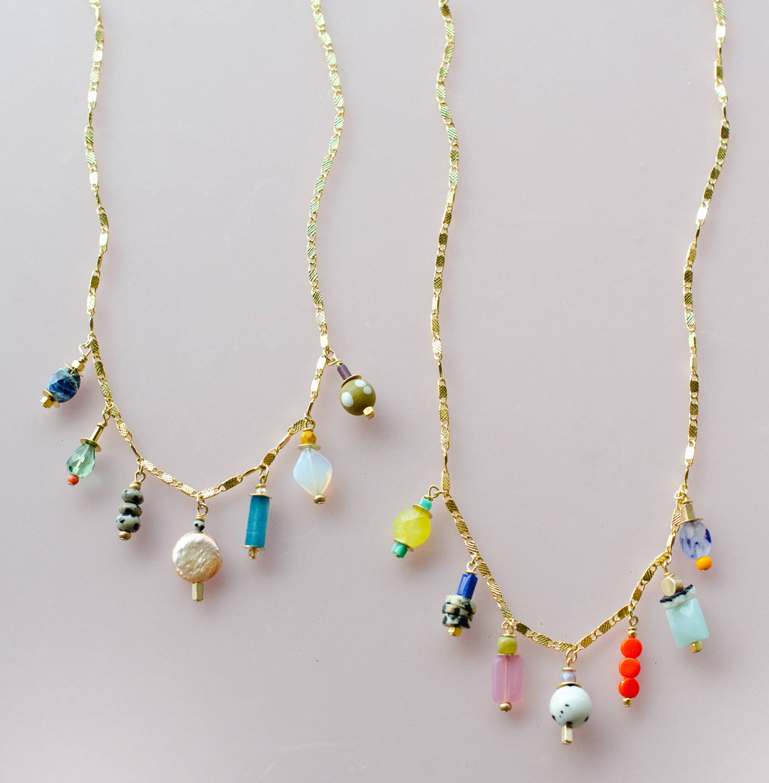Colorful Beaded Charm Necklace: Bright