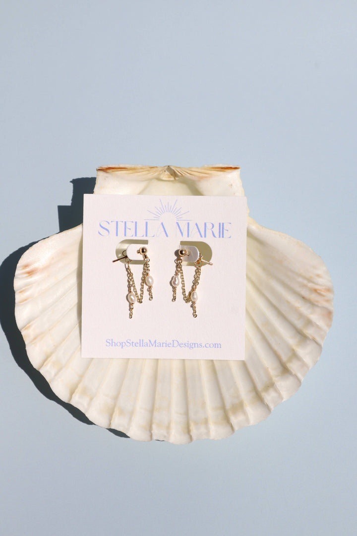 Dainty Pearl Chain Earrings