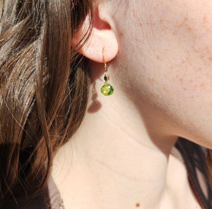 Peridot and Cube Gold Earrings