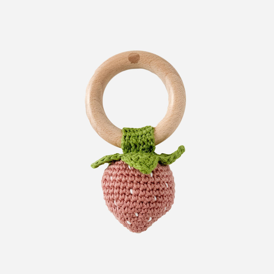 Pink Strawberry Crochet Rattle/Teether