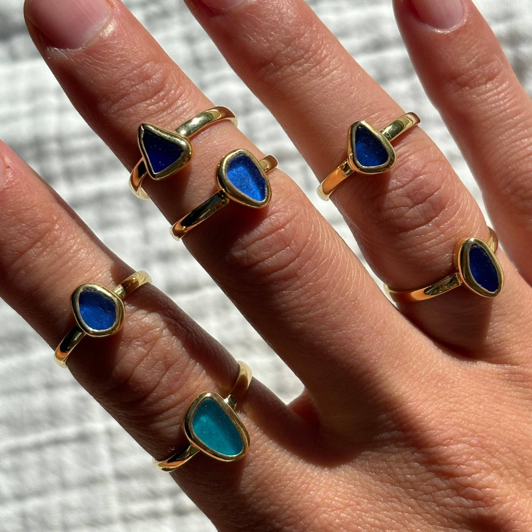 Blue Sea Glass Ring (Gold or Silver)