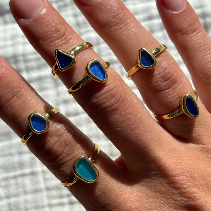 Blue Sea Glass Ring (Gold or Silver)