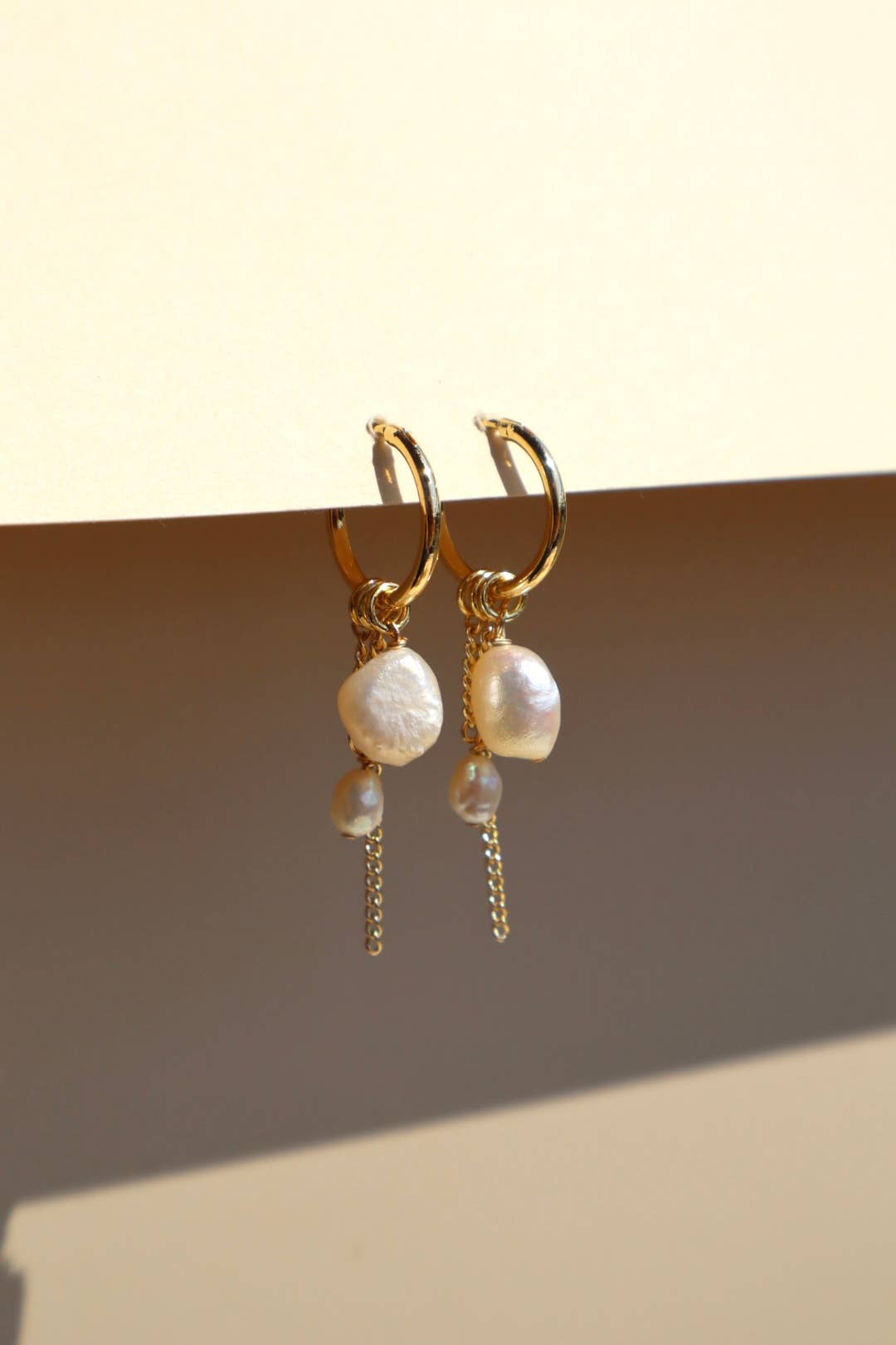 Pearl Chain Hoop Earrings