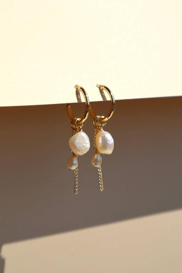 Pearl Chain Hoop Earrings