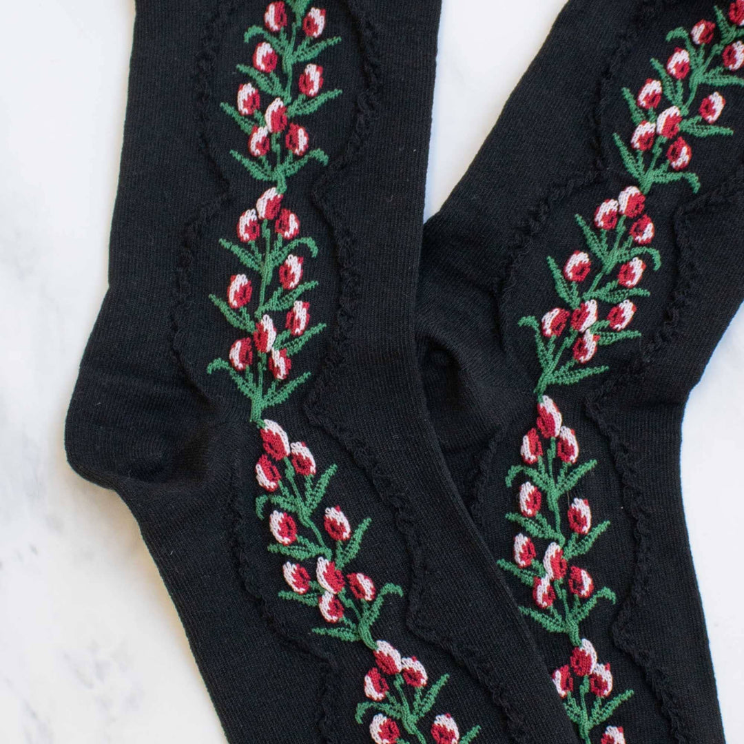 Antique Tulip Flower Socks in Black