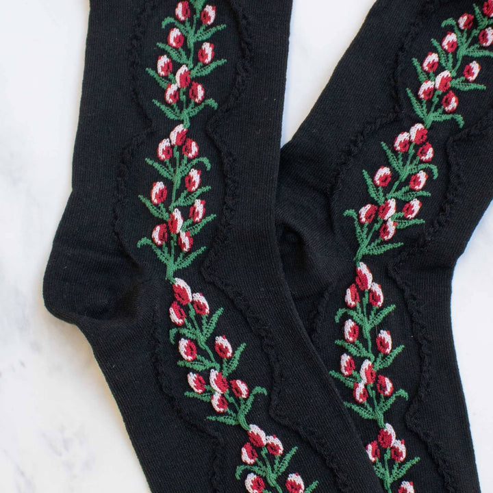 Antique Tulip Flower Socks in Black